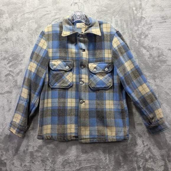 Vintage Chippewa Woolen Mills Jacket Mens Large Blue Gray Wool Plaid Shacket - Picture 1 of 11